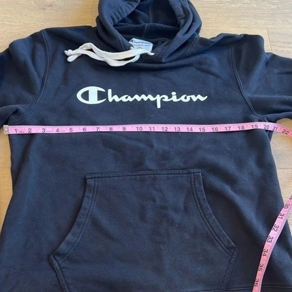 Champion Sweatshirt Logo Large Black White Hoodie Cozy Soft Oversized Mens Shirt - Picture 5 of 8